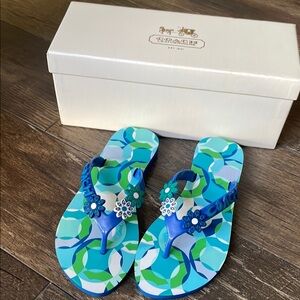 Coach Blue and Green Patterned Sandals